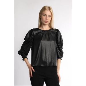 Shimmer Round Neck Blouse Puff Sleeve